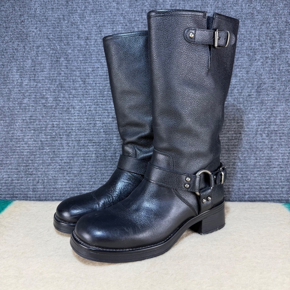 Steve Madden Dunes Black Leather Harness Moto Boots DUNE01S1 Womens 9M